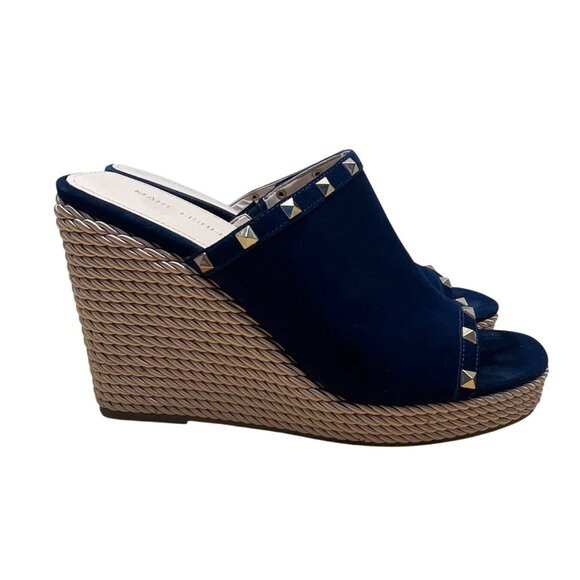 Marc Fisher Women’s Dark Blue Studded Rope Detail Wedge Sandals Size 11M - Picture 1 of 11